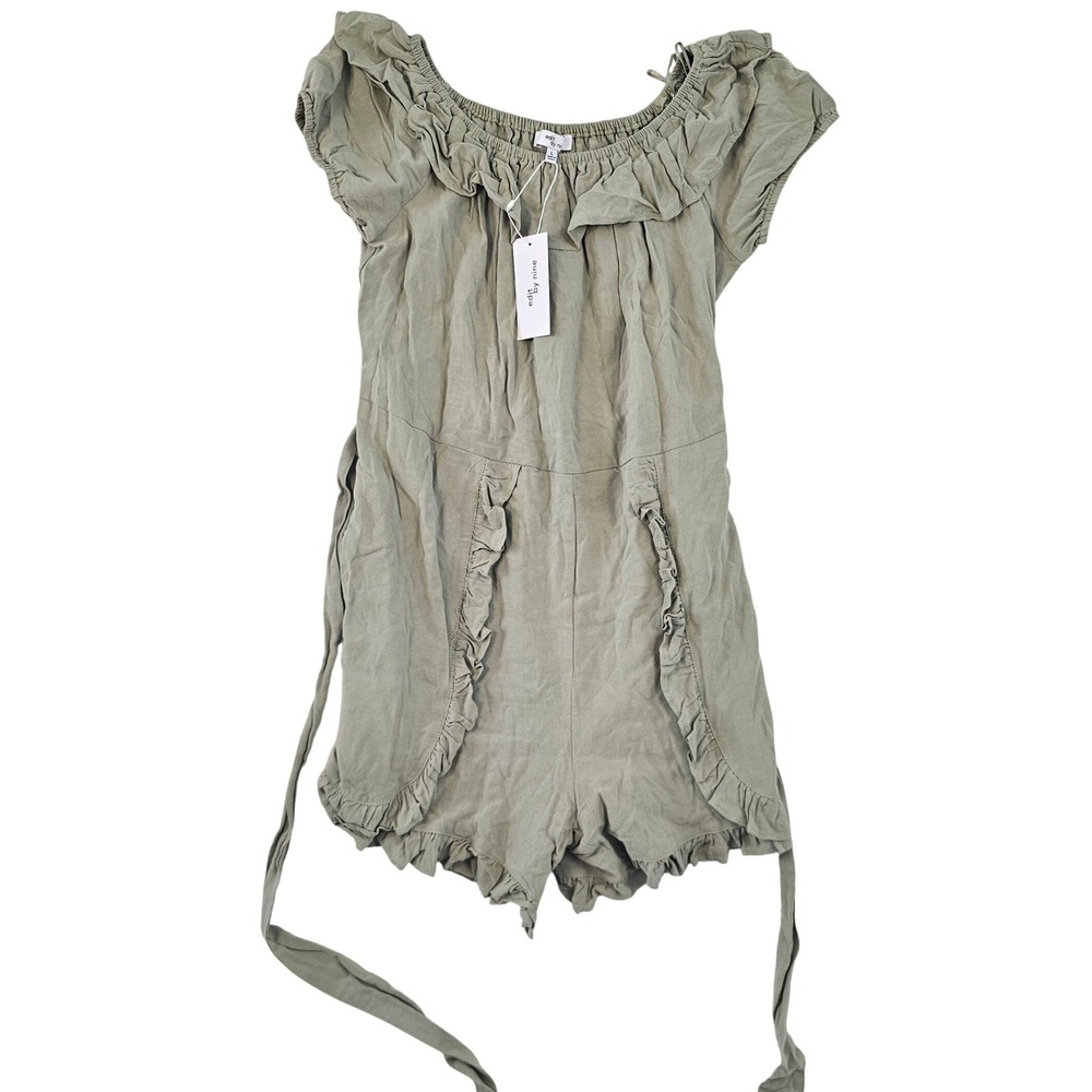 Edit by Nine Sage Green Ruffle Romper Flutter Sleeve Tie Waist Size Large NWT